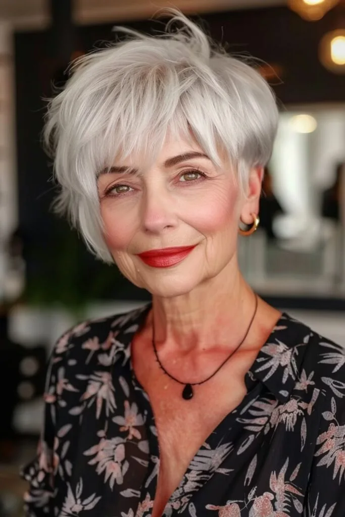 Silver Pixie Cut with Fringe