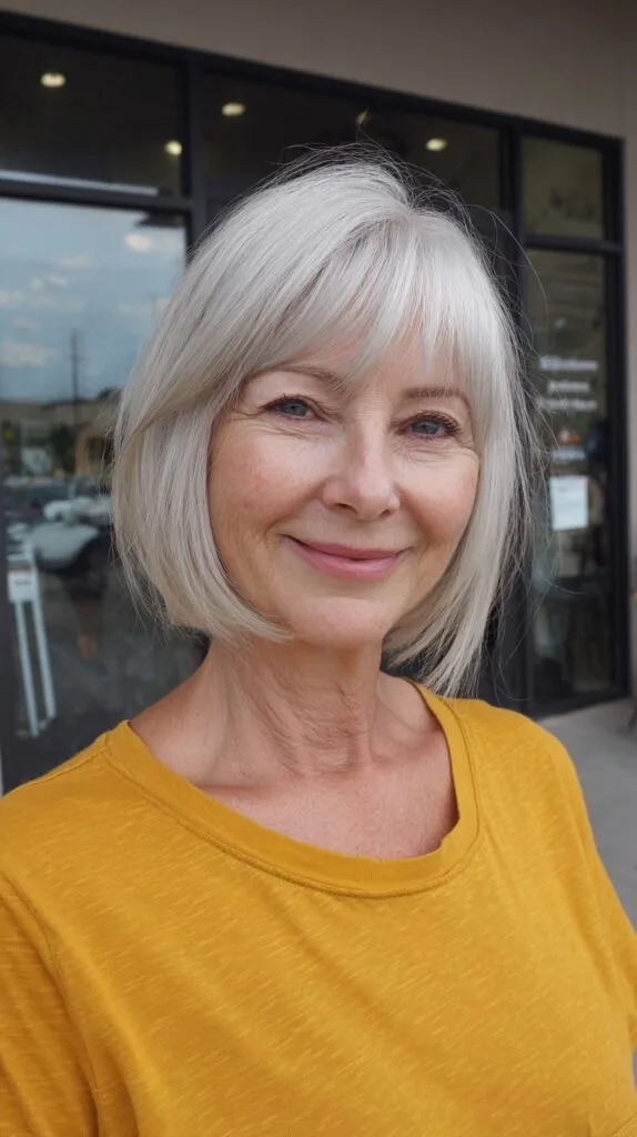 Silver Sleek Layered Bob with Feathered Finish