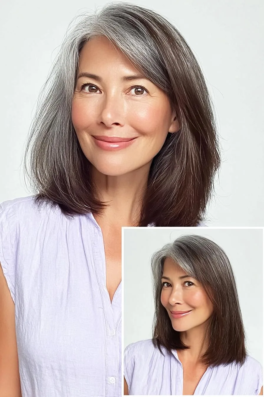 Silver streak shoulder length elegance
