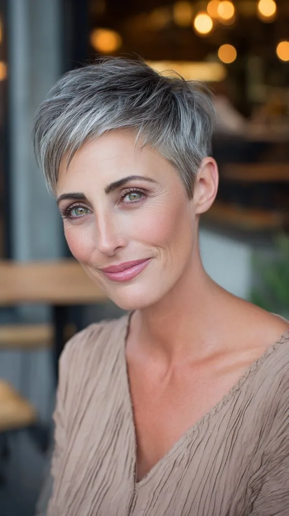 Silver Textured Pixie with Layered Nuance