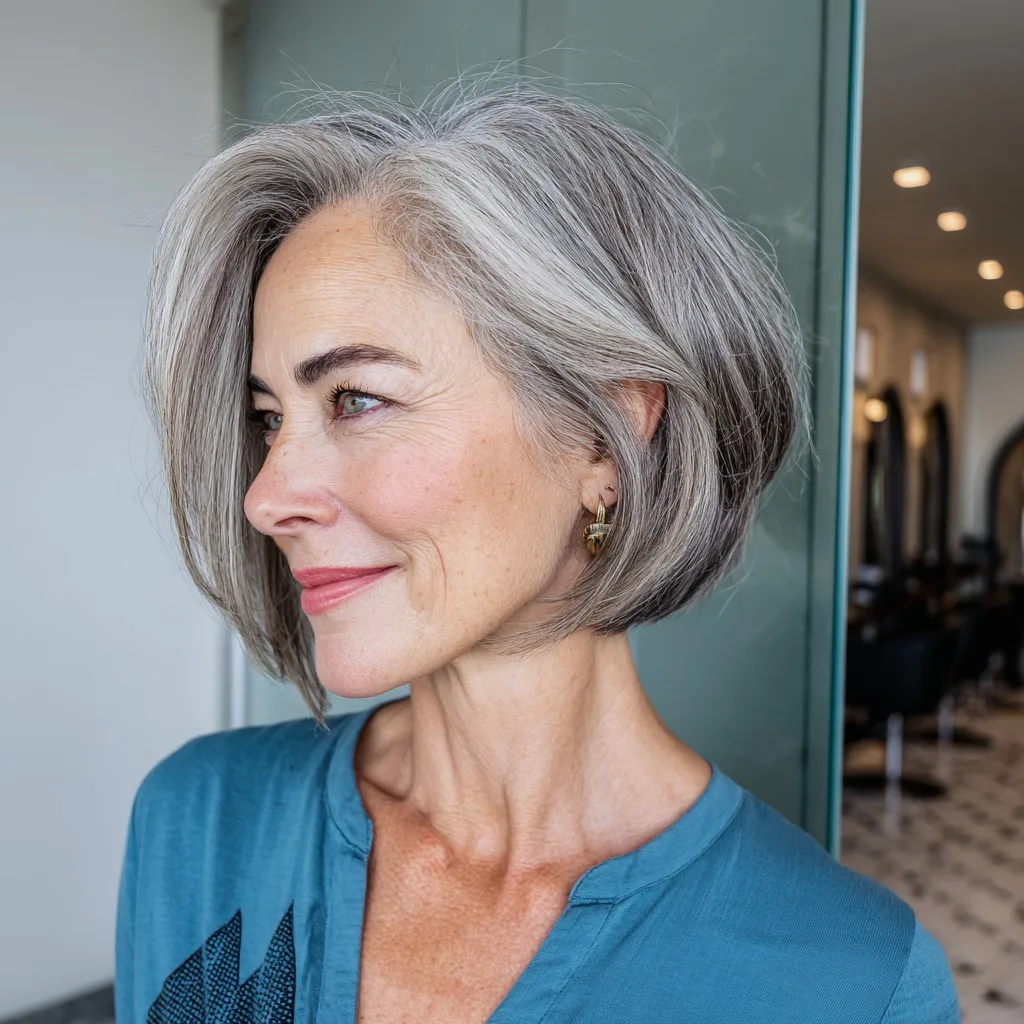 Sleek Ash Grey Inverted Bob with Subtle Layers