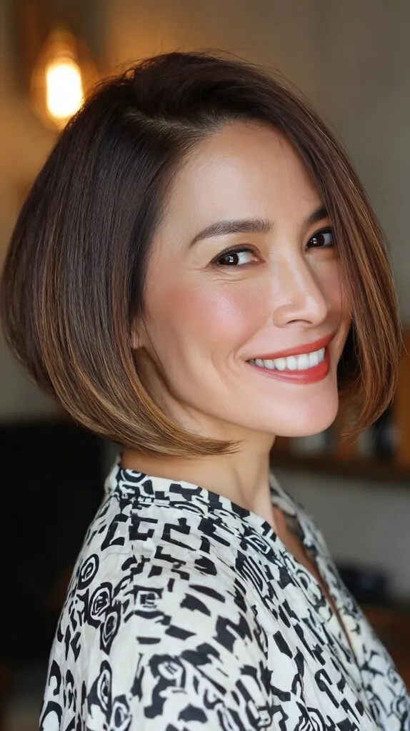 Sleek Brunette Bob with Subtle Layering