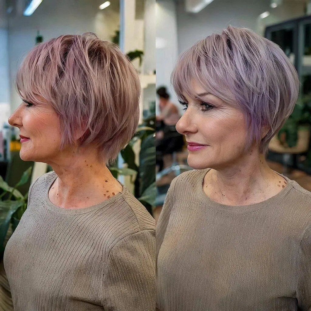 Sleek Layered Bixie Cut with Wispy Bangs on Women Over 50
