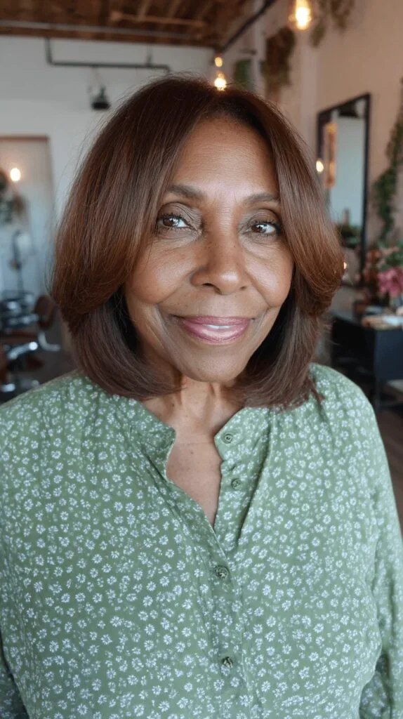 Sleek Layered Lob with Soft Curtain Bangs