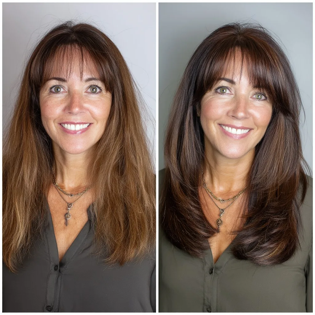 Sleek Medium-Length Cut with Soft Blunt Bangs