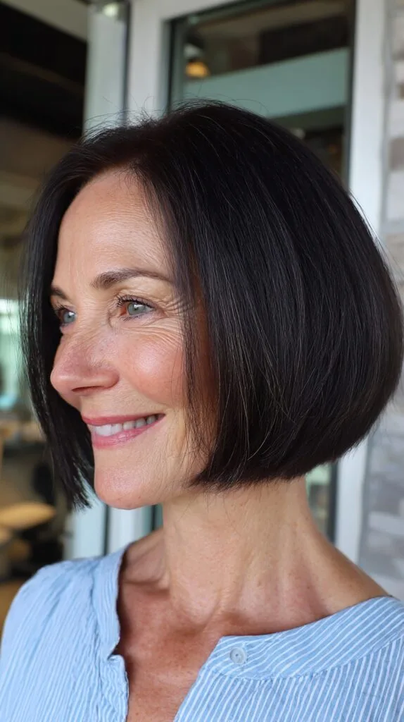 Sleek Rounded Chin-Length Bob with Subtle Temple Grays