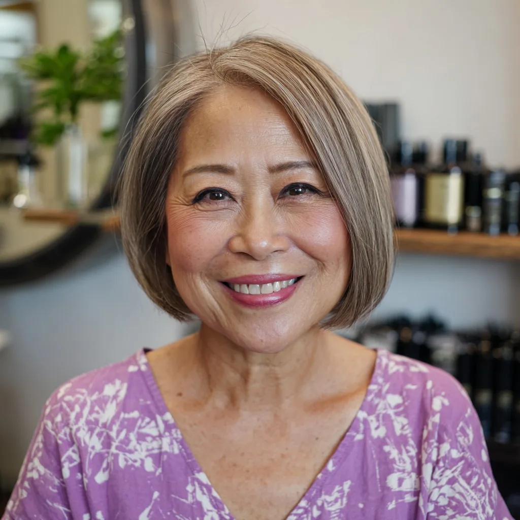 Sleek Silver Blunt Bob with Soft Textured Ends