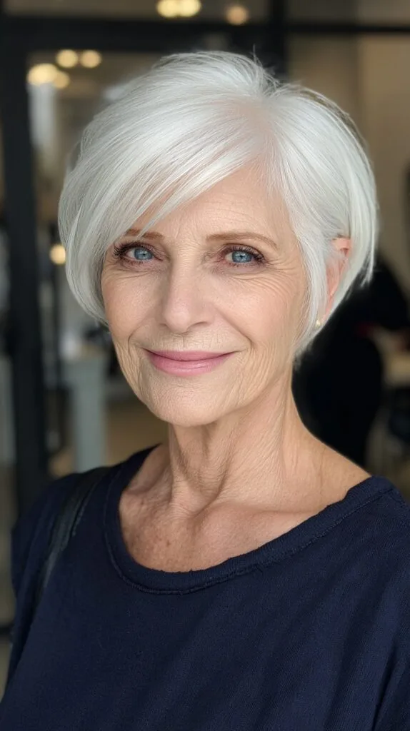 Sleek Silver Side-Swept Pixie