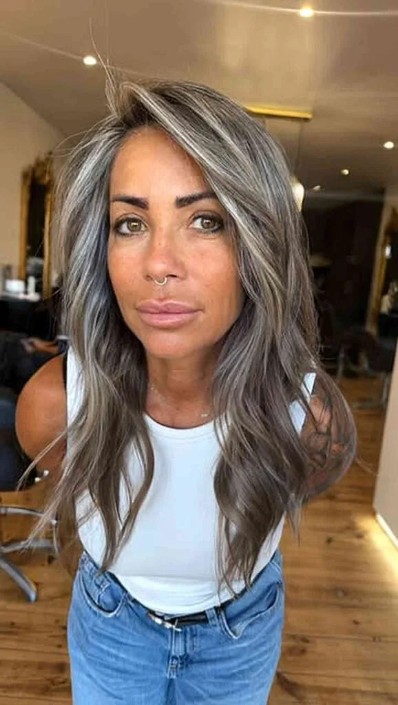 Smoky Mushroom Brunette with Silver Money Piece