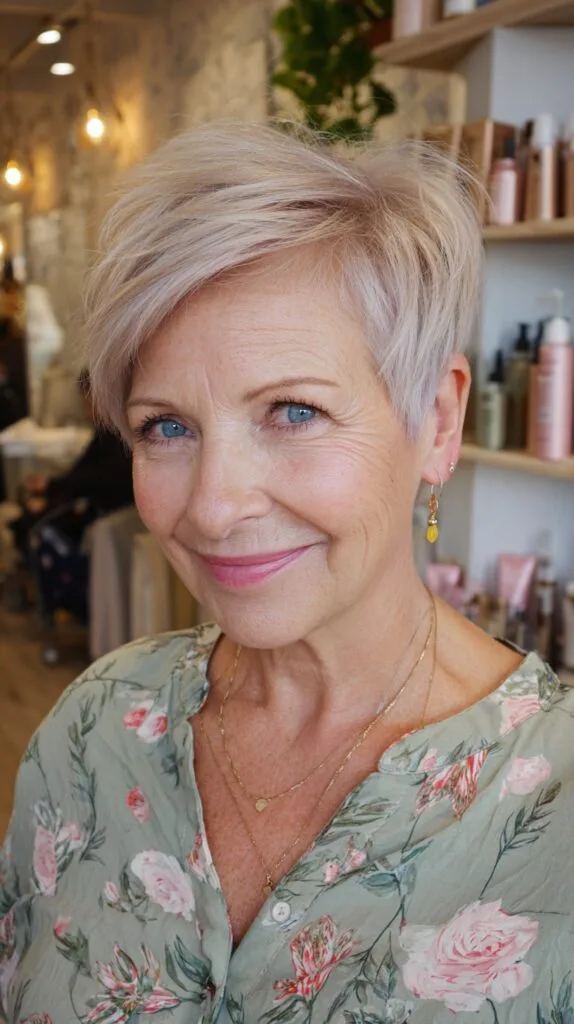 Soft Ash Blonde Tapered Pixie with Natural Flow