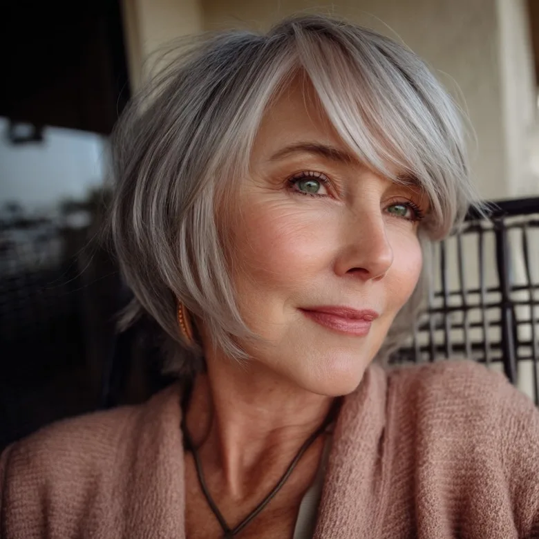 Soft Ash Layered Bob with Face-Framing Bangs