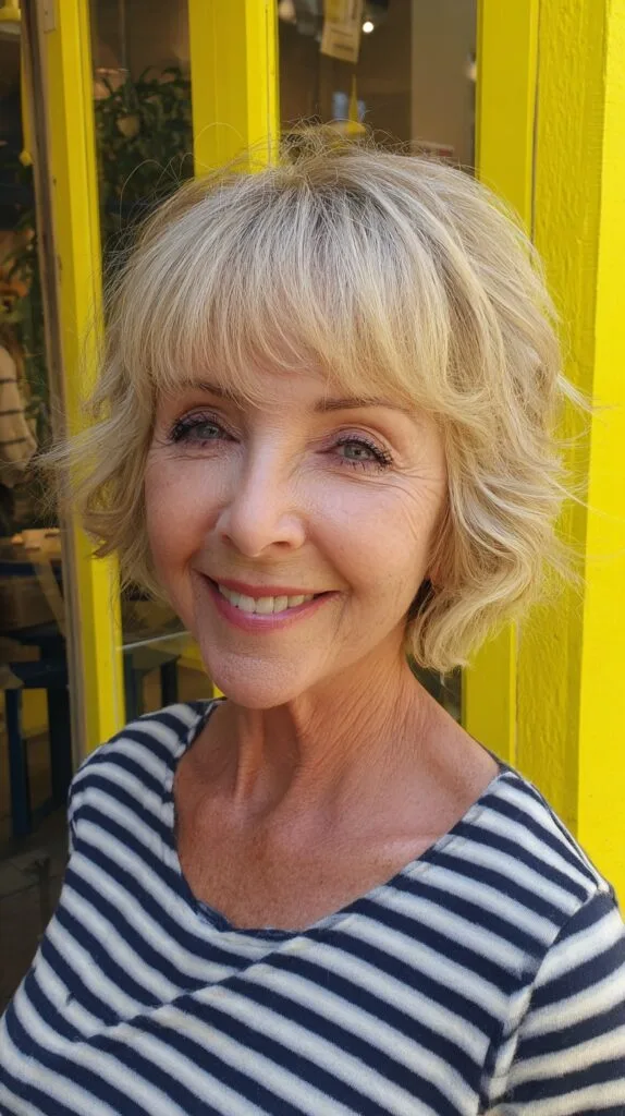 Soft Choppy Silver-Blonde Short Shag with Micro Fringe