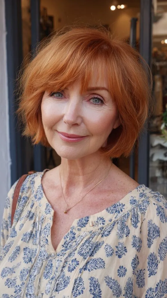 Soft Copper Chin-Grazing Graduated Bob with Micro-Bangs