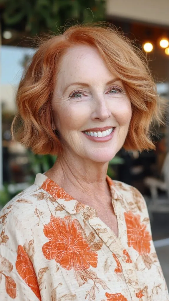 Soft Copper Chin-Length Wavy Bob