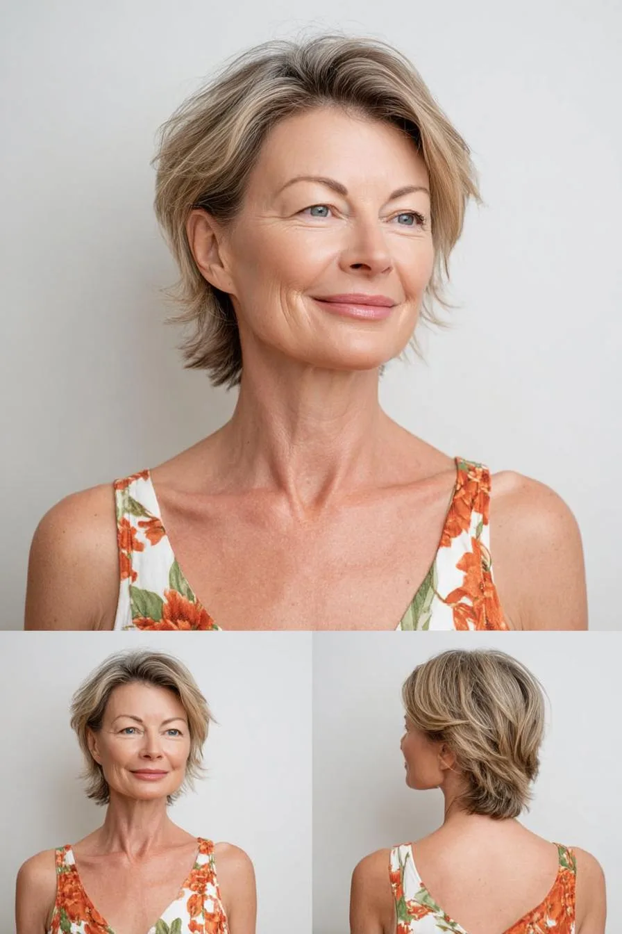 Soft layered blonde gray bob