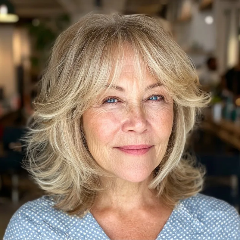 Soft Layered Blonde Shag with Gentle Face-Framing Strands