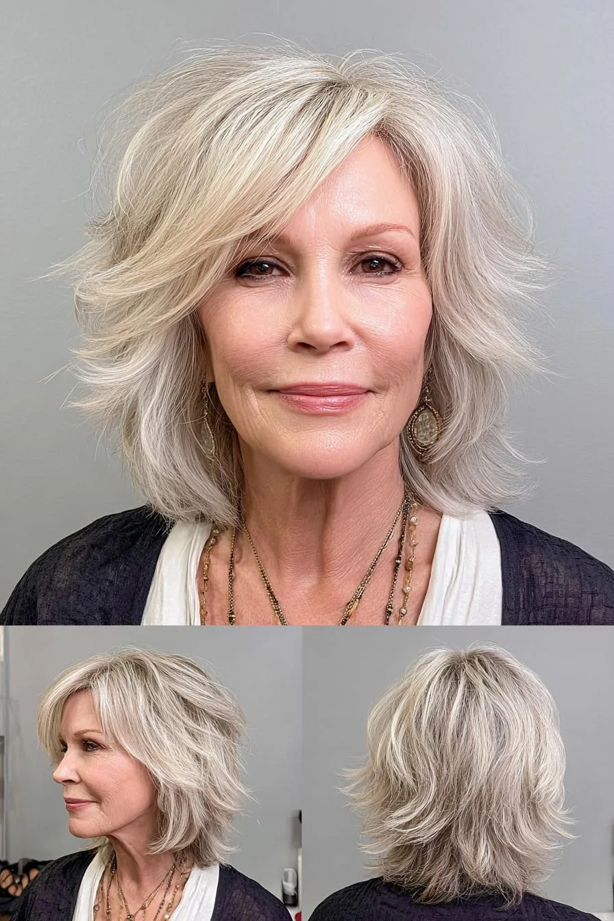 Soft layered silver hairstyle