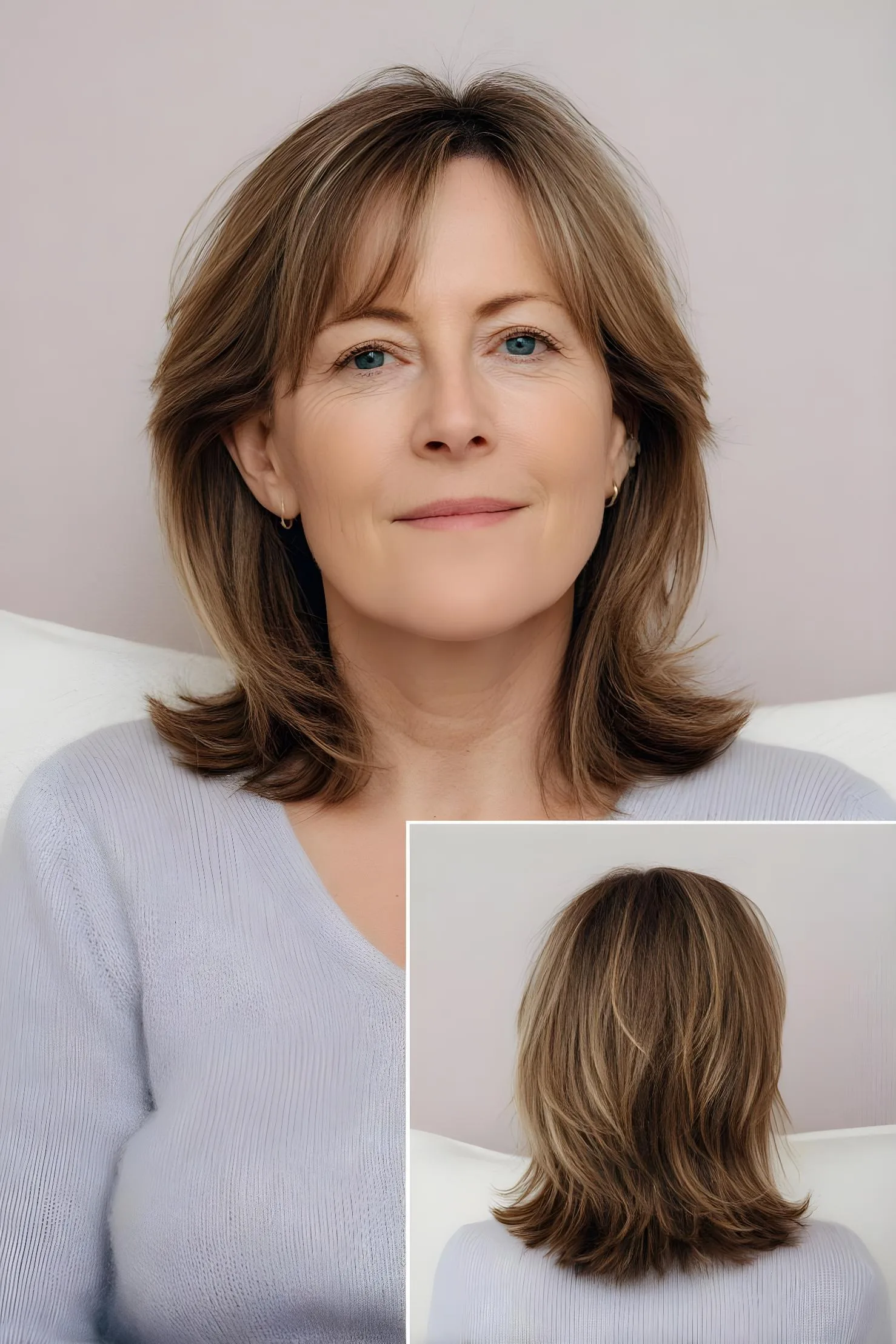 Soft layered windswept bangs