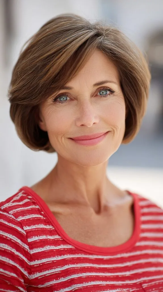 Soft Root-Shadow Chin-Length Rounded Bob with Feathered Side Sweep