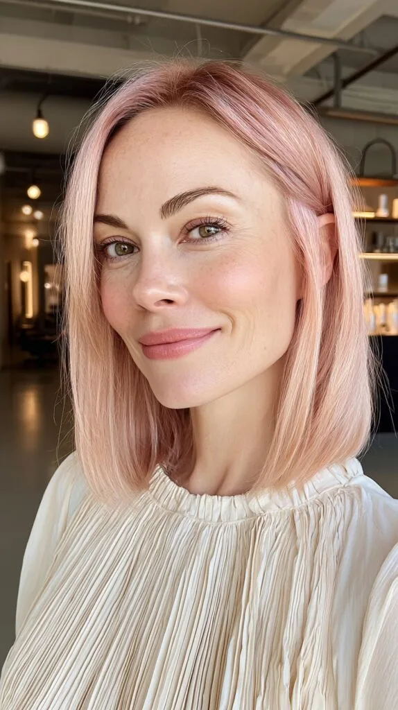 Soft Rose Gold Bob with Subtle Waves