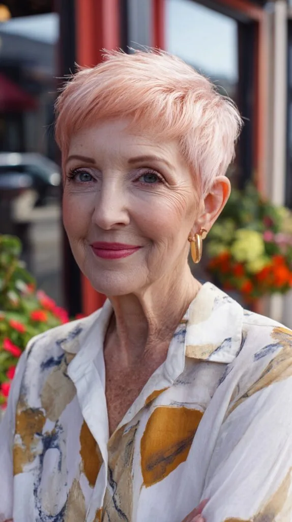 Soft Rose-Pearl Pixie with Feathered Micro-Top