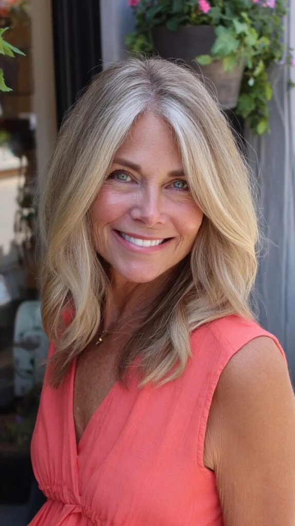 Soft Shoulder-Length Blonde with Face-Framing Curtain Layers