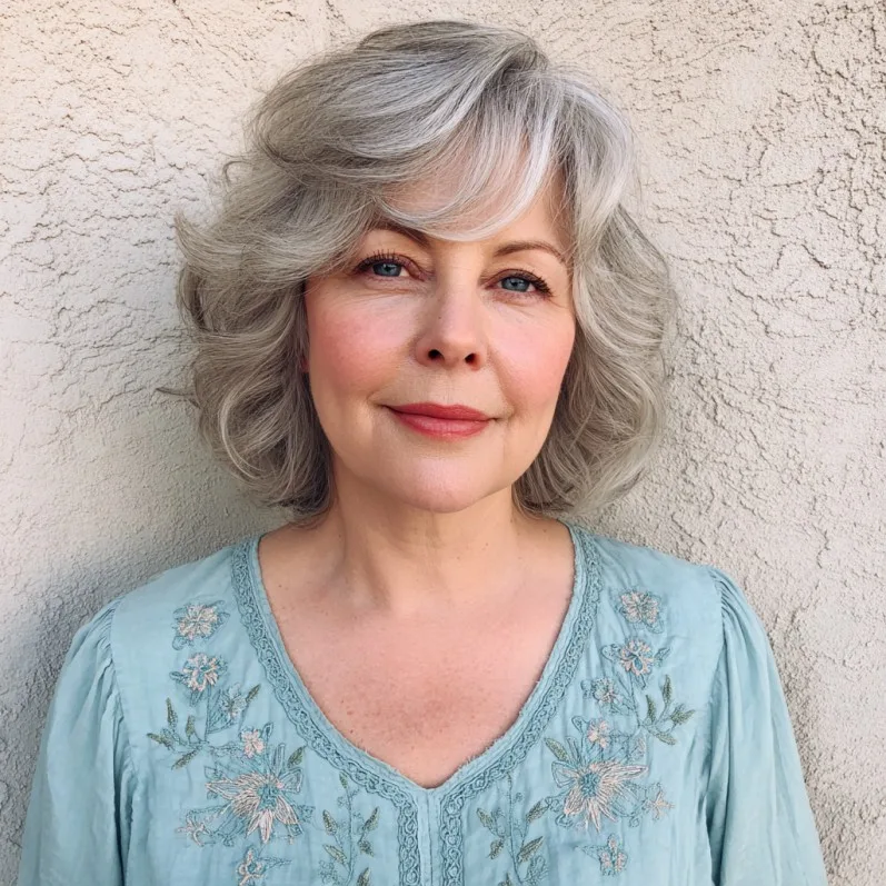 Soft Textured Curls with Gentle Bangs