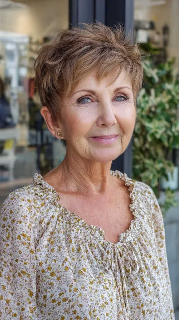 Soft Textured Short Pixie with Lifted Crown and Feathered Fringe