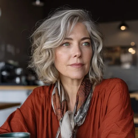 Soft Wavy Lob with Subtle Layers for Women Over 50