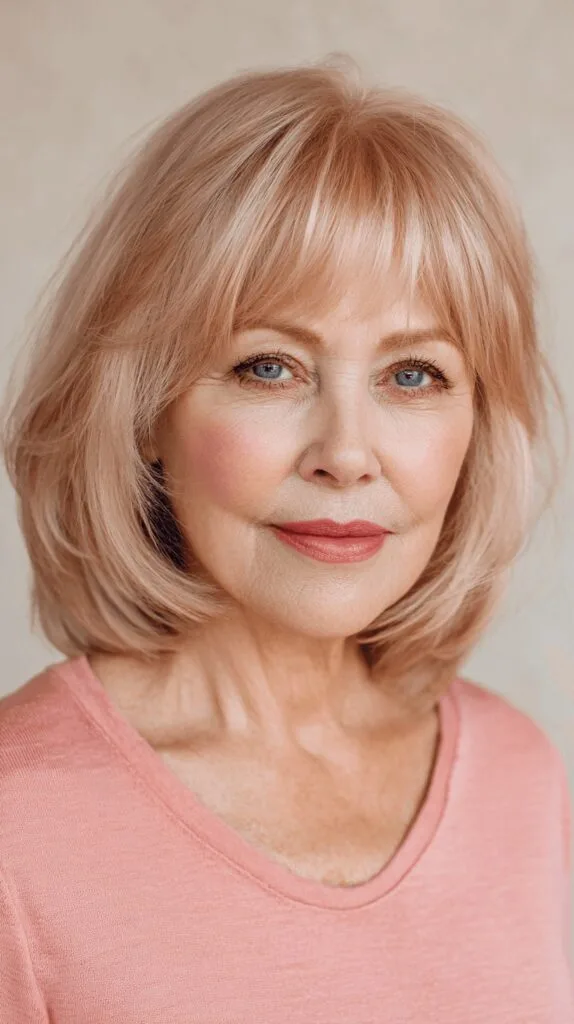 Softly Blended Lob with Wispy Curtain Bangs