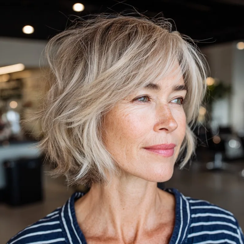 Softly Layered Ash Blonde Bob with Face-Framing Texture