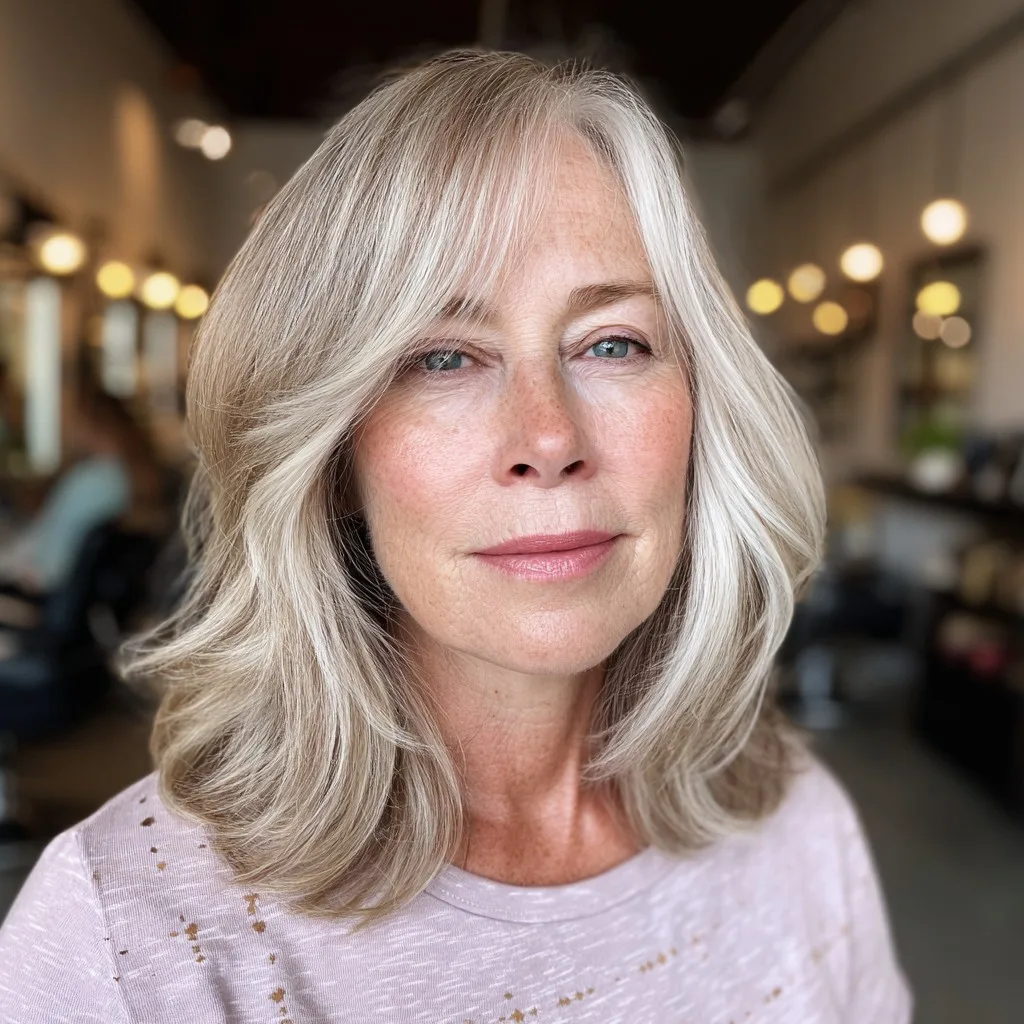 Softly Layered Ash Blonde Cut with Face-Framing Highlights