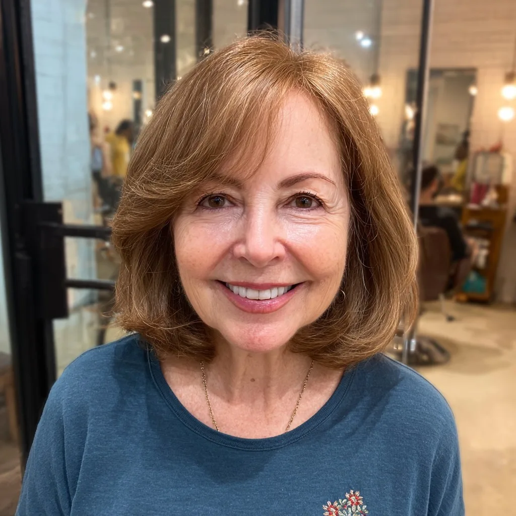 Softly Layered Light Brown Lob with Face-Framing Highlights