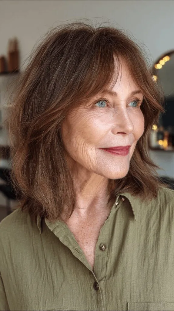 Softly Layered Lob with Gentle Curtain Bangs
