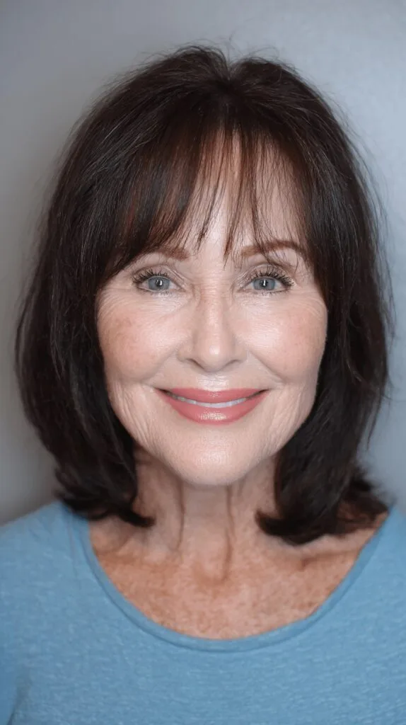 Softly Layered Lob with Wispy Curtain Bangs