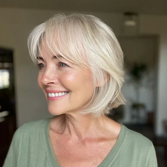 Softly Layered Silver Bob with Subtle Face-Framing Highlights