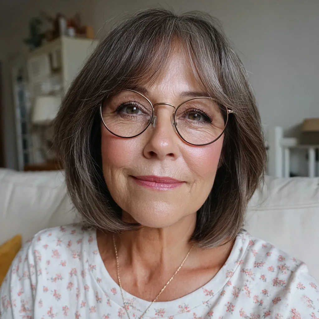 Softly Textured Gray Bob with Fringed Bangs
