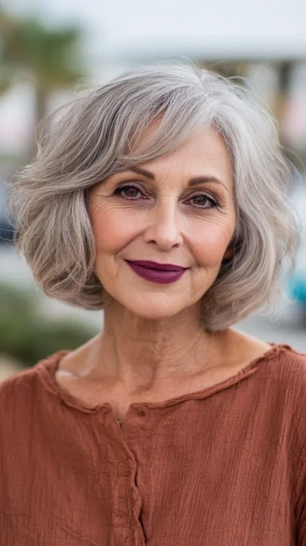 Softly Textured Gray Bob with Gentle Layers