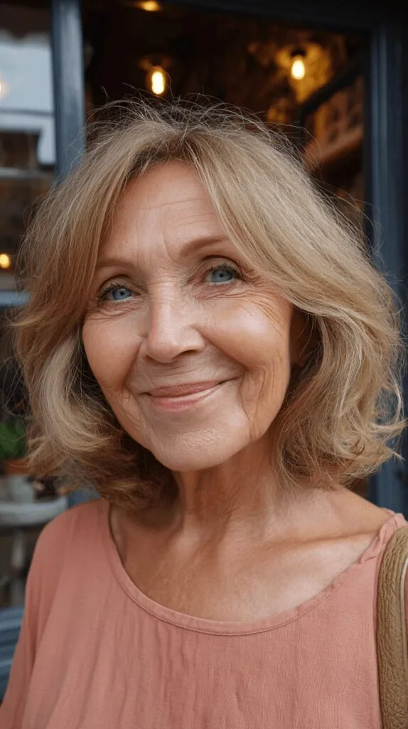 Softly Textured Lob with Gentle Curtain Bangs