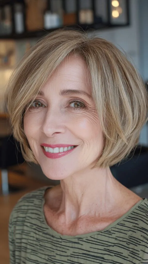 Softly Textured Rounded Bob with Subtle Highlights