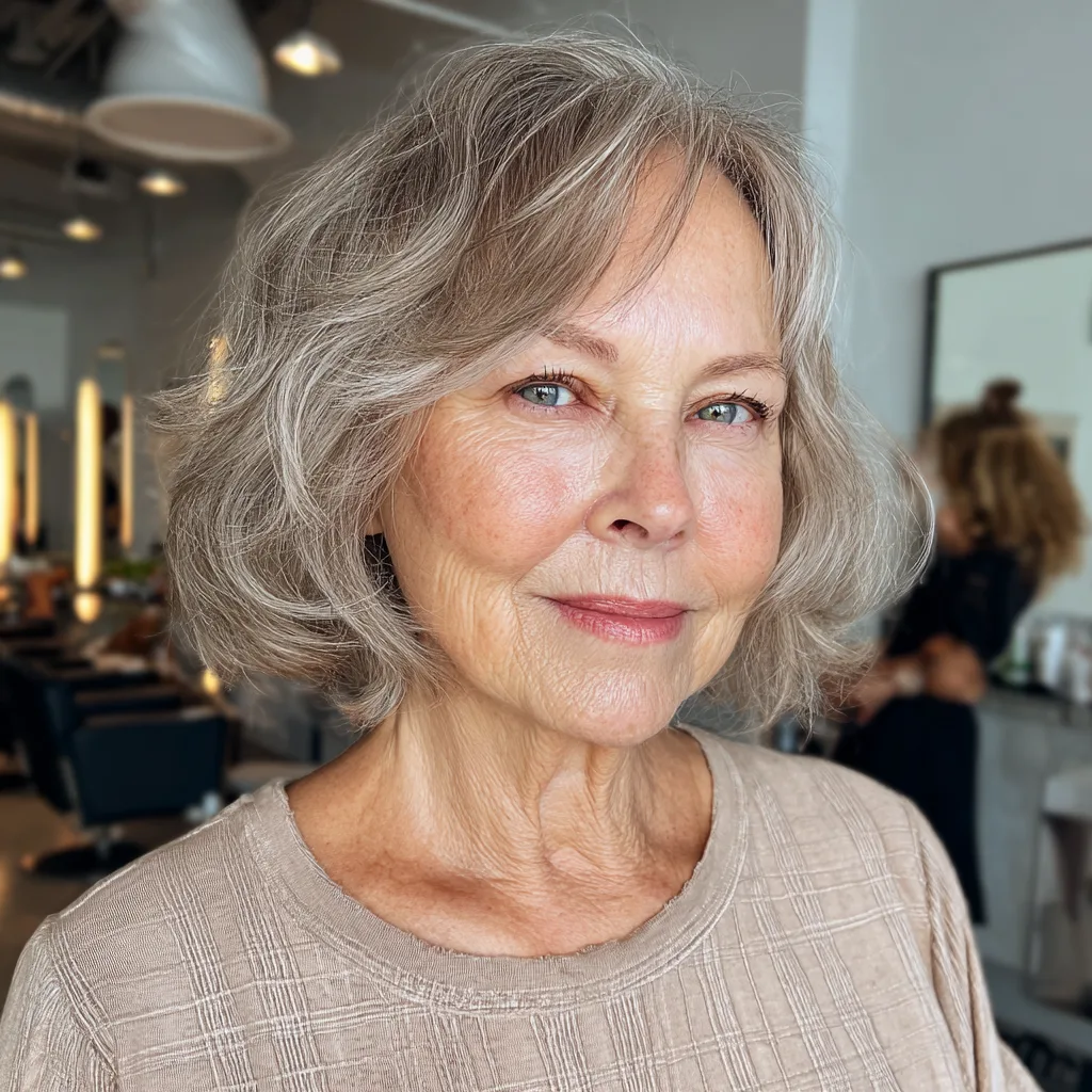 Softly Textured Silver Bob with Gentle Waves