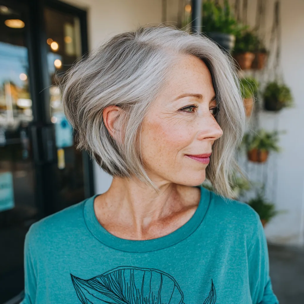 Softly Textured Silver Inverted Bob with Subtle Waves