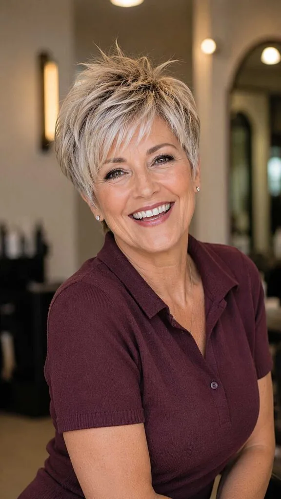 Spiky Ash Blonde Pixie with Razored Crown and Smooth Sides