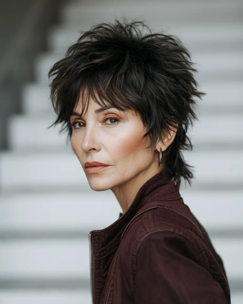 Spiky mullet with layered crown for edgy women over 50 hairstyle