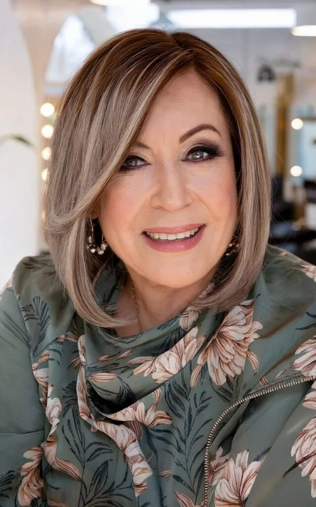 Stylish Asymmetric Bob with a Side Bang for Women Over 50