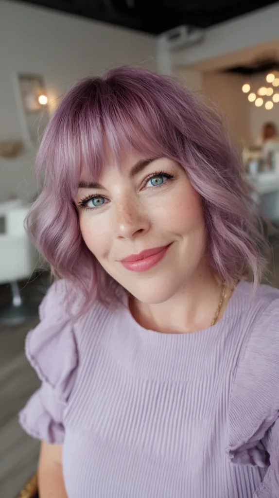 Stylish Lavender Textured Lob with Bangs