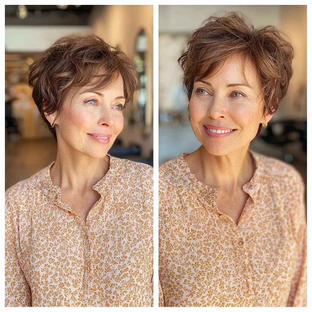Stylish Short Brown Textured Crop with Soft Volume