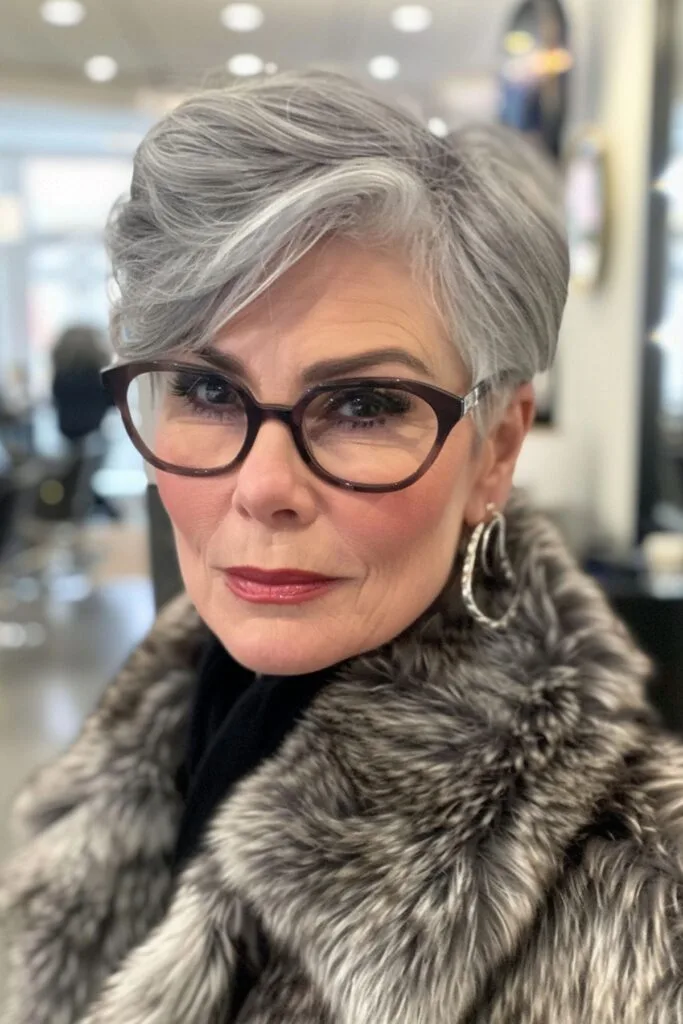 Stylish Short Cut with Side Part for Women Who Wear Glasses
