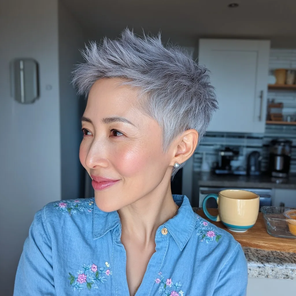 Stylish Short Spiky Cut with Silver Highlights