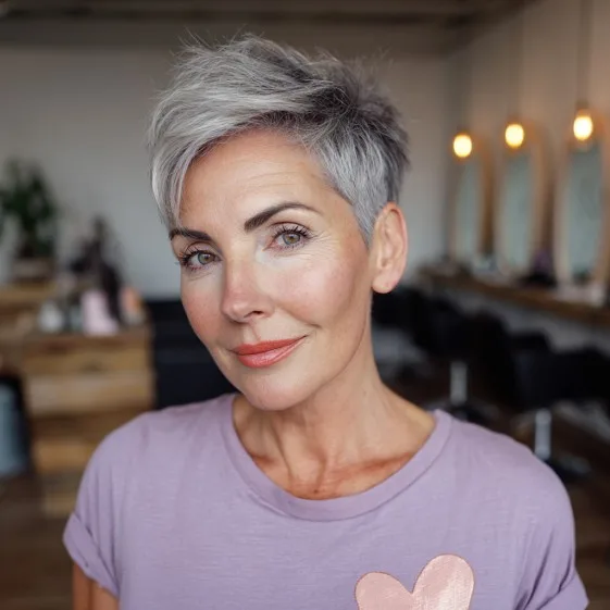Stylish Short Textured Pixie with Bright Silver Highlights